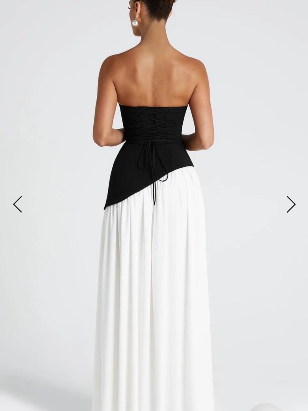 Elegant Strapless Black & White Asymmetric Maxi Dress - Picture 3 of 9